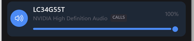 The default output card with a volume slider and a percentage.